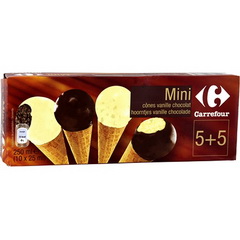 Mini-cones creme glacee saveur vanille et saveur chocolat