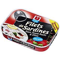Filets de sardines sauce tomate, basilic et olive U, 100g