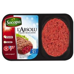 L'absolu - Biftecks haches pur boeuf 5%MG facon bouchere, la barquette de 2 - 250g