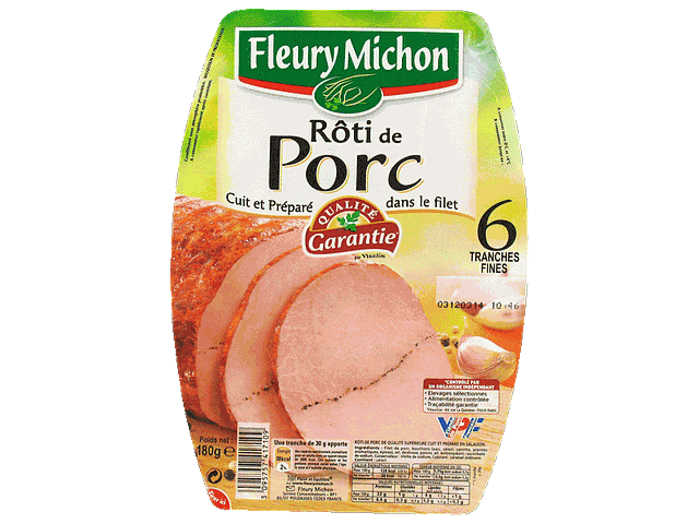 Fleury Michon, Roti de porc, cuit et prepare dans le filet, la barquette de 6 tranches _ 180g