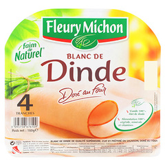 Blanc de dinde dore au four FLEURY MICHON, 4 tranches, 160g
