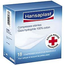Hansaplast, Compresses steriles, gaze hydrophile, 100% coton, x18, la boite