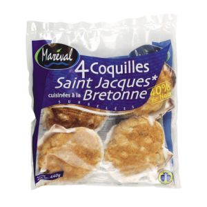Coquilles Saint-Jacques à la bretonne 40% noix, 4 unités de 110g