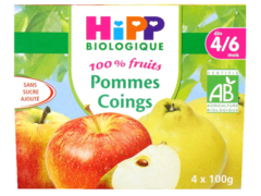 100% Fruits - Coupelles pomme coing (des 4 mois) Sans sucre ajoute.