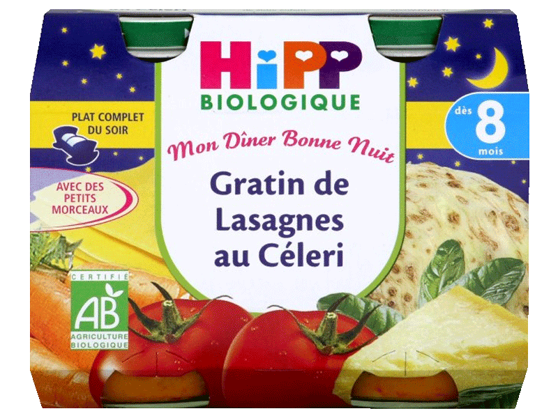 Petits pots Hipp Bio gratin Des 8 mois lasagnes 2x190g