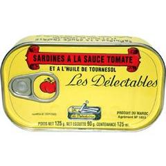 Les delectables, Sardines a la tomate, la boite de 125 gr