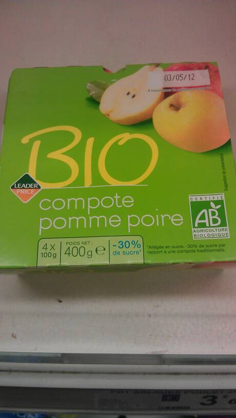 Compote pomme poire, Bio 4x100g