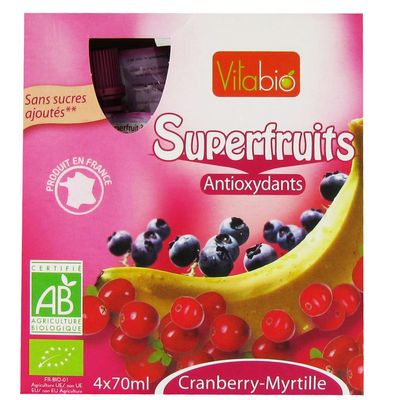 Superfruits - Compote en gourde Fruits : Cranberry, banane, myrtille, acerola. Melange de fruits particulierement riches en antioxydants.