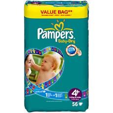 Couches Baby Dry PAMPERS, taille 4 + , 9 a 20kg, 56 unites