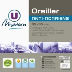 Oreiller anti-acariens U MAISON, 65x65cm, blanc