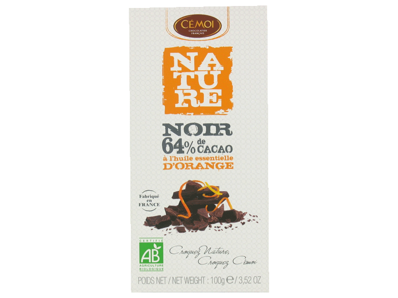 Chocolat noir Cemoi 64% cacao Orange bio Equitable 100g
