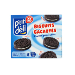 Biscuits cacaotes P'tit Deli Fourres vanille 176g