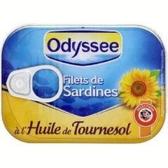 Filets de sardines a l'huile de tournesol, sans arete, la boite de 100g