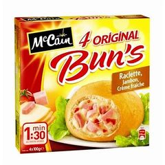 McCain, Original Bun's - Pain fourres raclette jambon creme fraiche, les 4 bun's de 100g