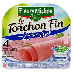 Jambon Le Torchon sans couenne FLEURY MICHON, 4 tranches, 120g