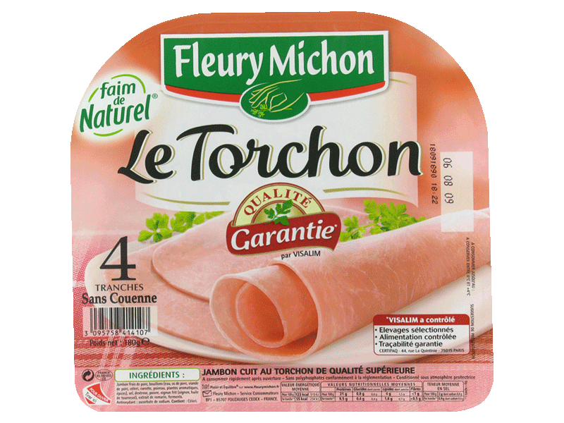 Jambon bio Fleury Michon Découenné - 4 tranches - 120g