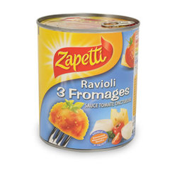 Zapetti, Ravioli 3 fromages sauce tomate onctueuse, emmental, mascarpone, ricotta, la boite, 800g