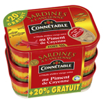 Connetable sardines huile olive et piment de Cayenne 1/6 x3