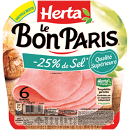 Herta Le Bon Paris - Jambon qualité supérieure réduit en sel la barquette de 6 tranches - 210 g
