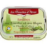 Sardines au basilic et au thym LES MOUETTES D'ARVOR, boite 1/6, 115g