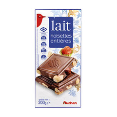 Auchan Chocolat au lait et noisettes entieres 200g