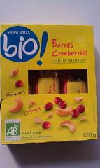 Cranberries, cajou quinoa, barres gourmandes croquantes, produit issu de l'agriculture biologique