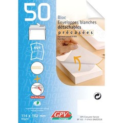 Enveloppes blanches détachables précasées, avec rabat autocollant, 110x220mm