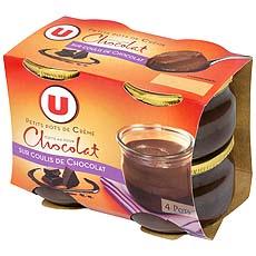 Petit pot de creme chocolat sur coulis chocolat U, 4x100g