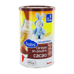 Auchan Baby cereales en poudre cacao boite 400g des 8 mois