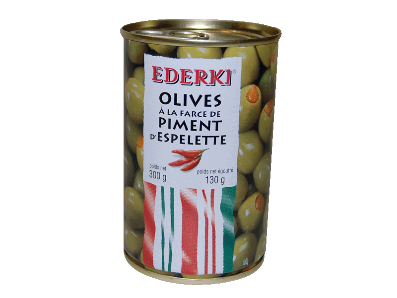 Olives vertes farcies au piment d'Espelette EDERKI, 130g