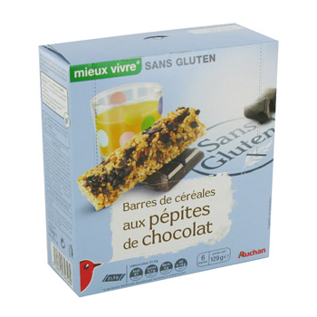 Sans Gluten - Barres cerealieres pepites de chocolat - 6 barres Sans gluten