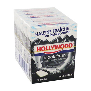 Chewing-gum sans sucre Black Fresh HOLLYWOOD, 5x10 dragees, 72g