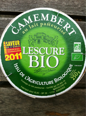 Camembert bio au lait pasteurise LESCURE, 22%MG, 250g