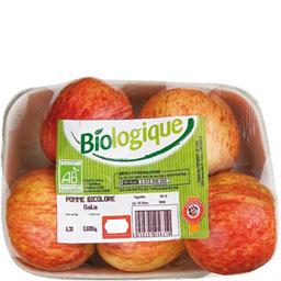 BIO'logique, Pommes bicolores BIO, en barquette de 4 fruits deja selectionnes