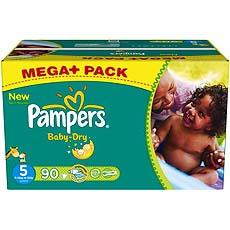 Couches Baby Dry mega + PAMPERS, taille 5, 11 a 25kg, 90 unites