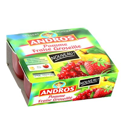 Andros, Dessert fruitier pomme fraise groseille, les 4 pots de 100 gr
