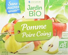 Compote pomme poire coing sans sucre ajouté JARDIN BIO, 4x100g