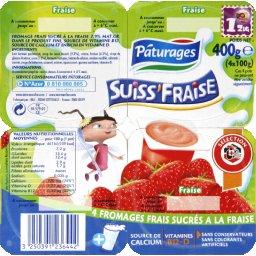 Suiss'fraise, fromage frais sucre a la fraise, 4 x 100g, 400g