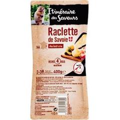 Raclette de Savoie au lait cru, affinee 10 semaines minimum, la portion de 400g