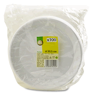 100 Assiettes en plastiques blanches 20.5 cm de diamètre.