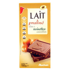 Auchan Chocolat lait fourre praline nougatine noisettes 150g