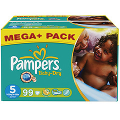 Couches Baby Dry mega + PAMPERS, taille 5, 11 a 25kg, 99 unites