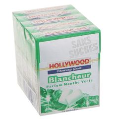 Chewing gums sans sucre Blancheur menthe verte HOLLYWOOD, 5x10 dragees, 73g