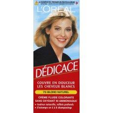 Dedicace 72 blond naturel, creme fluide colorante, s'estompe en 6 a 8 shampooing, La boite de 35ml
