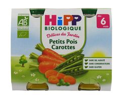 Hipp bio delices du jardin petit pois carotte 2x190g 6mois