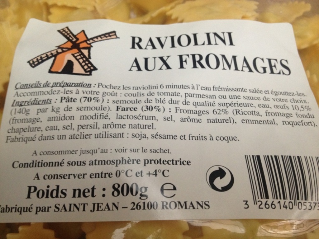 Raviolis farcis aux fromages