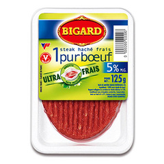 Steak haché, 5% MAT.GR, BIGARD, 1 pièce, 125g, France