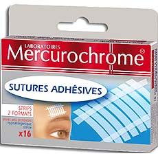 Mercurochrome, Sutures adhesives, strips pour plaies peu profondes, hypoallergenique, sterile, x16, le blister