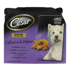 Aliment pour chien senior Delices a la vapeur 4 varietes CESAR, 4x150g