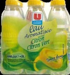 Eau aromatisee au citron-citron vert sans sucre U, 6x50cl